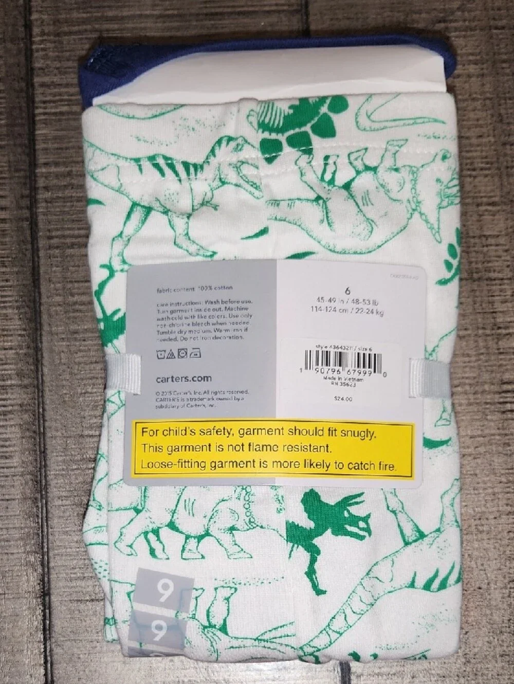 NWT Carter's White & Green Dinosaur Pajama Set